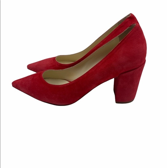 New Butter Kay Block Heel Pump Red Suede 7.5 - Picture 1 of 5